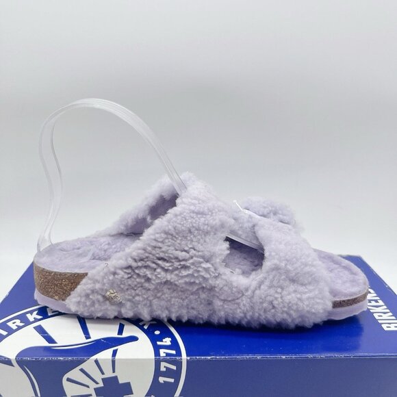 Birkenstock Arizona Big Buckle Shearling Teddy Sandals Fog Purple Womens EU 37 - Picture 9 of 13